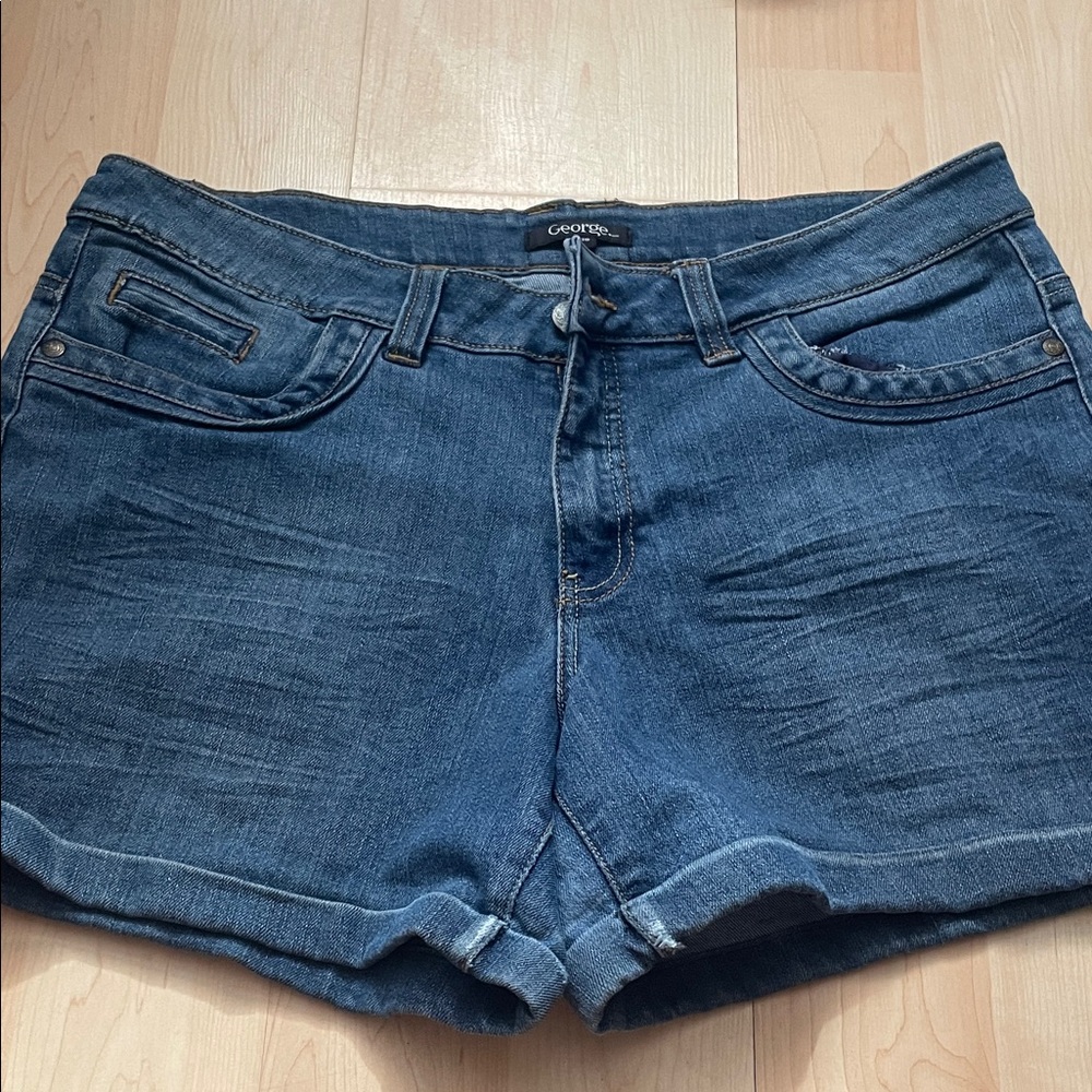 George Women's Dark Blue Denim Roll-Hem Shorts